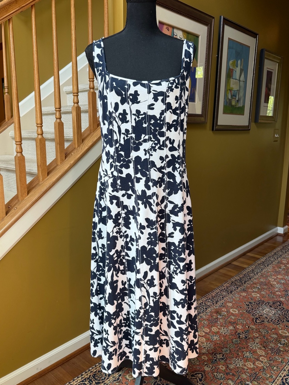 LOFT Navy & White Ponte Seamed Flared Midi Dress (Sz 14) - Picture 3 of 13